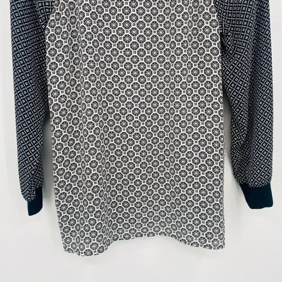 LOFT Size XXSP Black & White Geometric Print Long Sleeve Popover Blouse Top - Picture 8 of 9